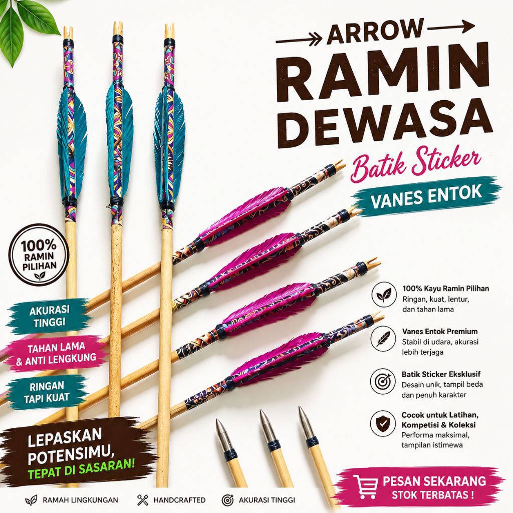 Arrow Dewasa Ramin Vanes Entok Batik Stiker / 6 Pcs Olahraga Panahan Tradisional