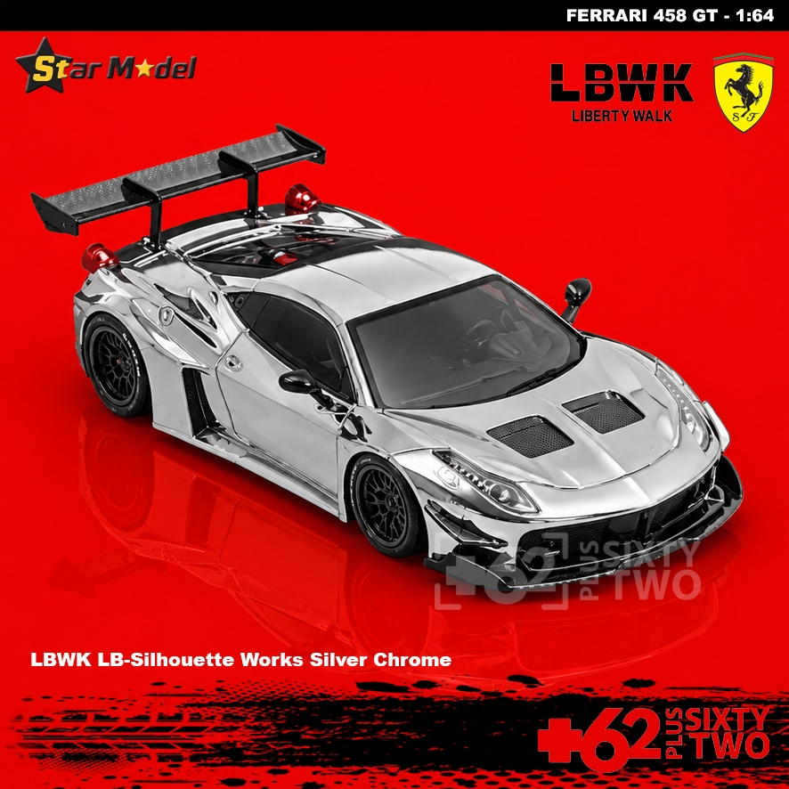 Star Model 1:64 LBWK LB-Silhouette Works Ferrari 458 GT Silver Chrome
