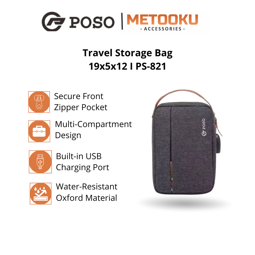 Poso Travel Storage Bag with USB Port Tas Pria berpergian Anti Air Waterproof Tas Genggam Pria
