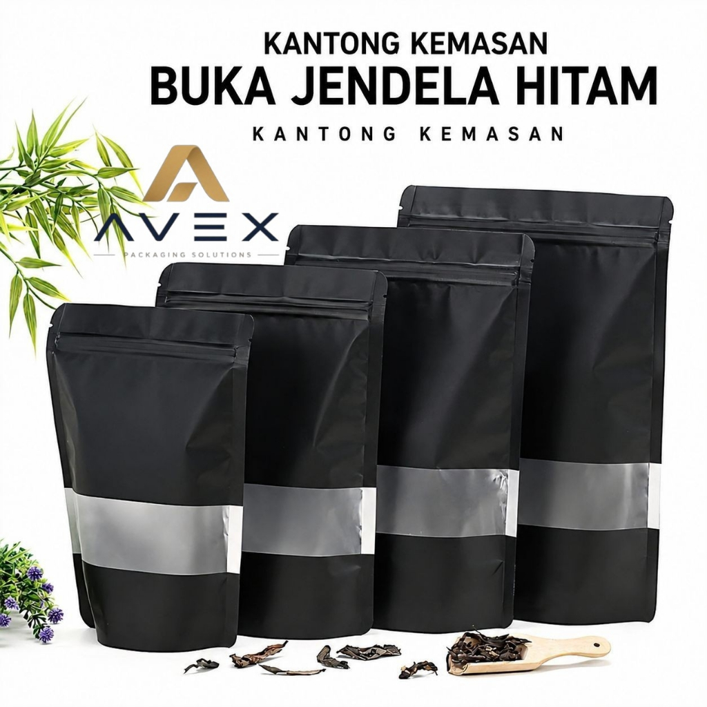 Standing Pouch Ziplock MATTE HALF WINDOW Hitam Doff / plastik ziplock warna hitam standing pouch Tah
