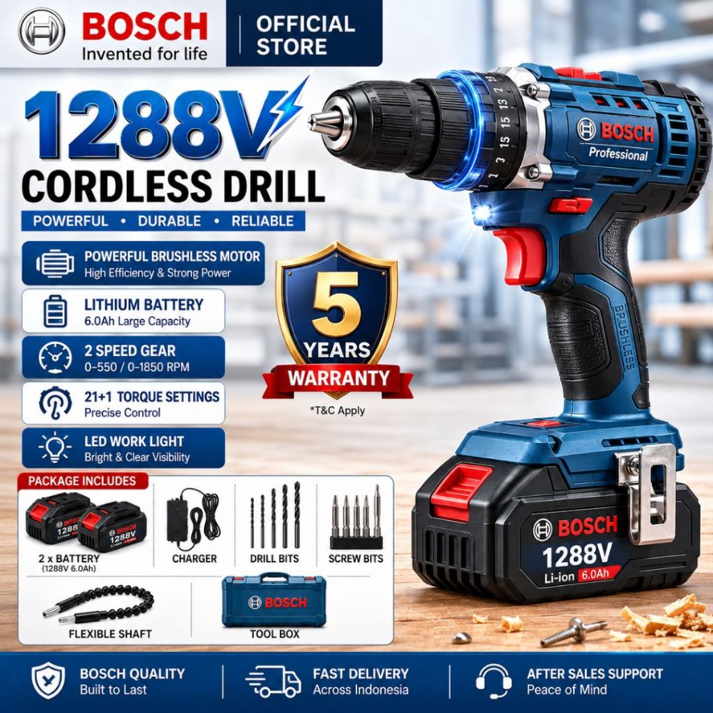 Bosch 1288V Mesin Bor Listrik Bor 10mm cas Baterai Cordless Cas Tangan Murah Berkualitas Bor Tanpa K