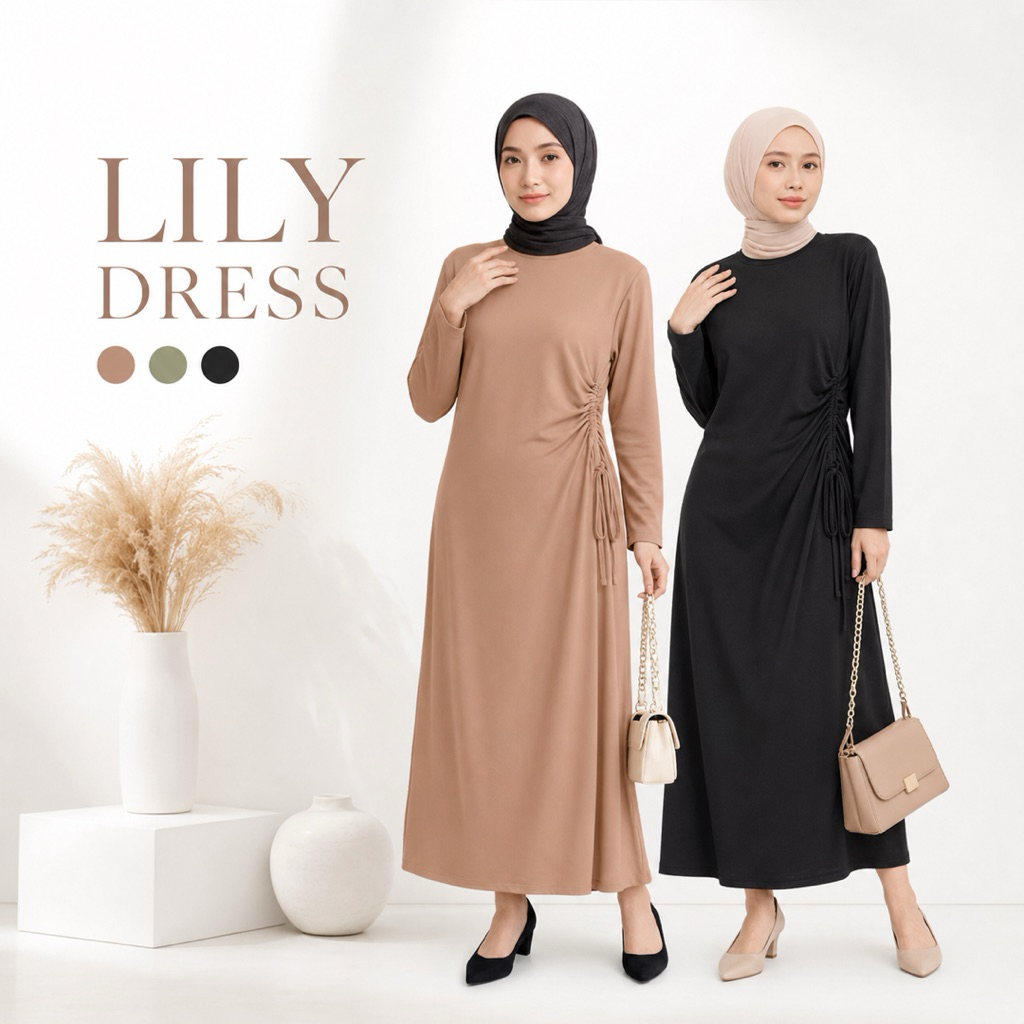 (BISA COD) Lilly Dress Tali Serut Samping Bahan Knit Rib Premium By Misha Label / knit dress / slim 