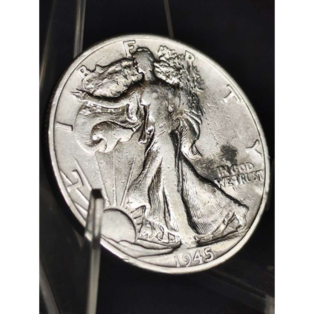 koin perak kuno asli liberty walking half dollar 1945 D