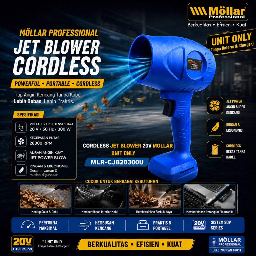 MOLLAR CJB20300-U (Unit) Turbo Jet Dry Blower Cordless Dryer Angin 20V MOLLAR CJB-20300