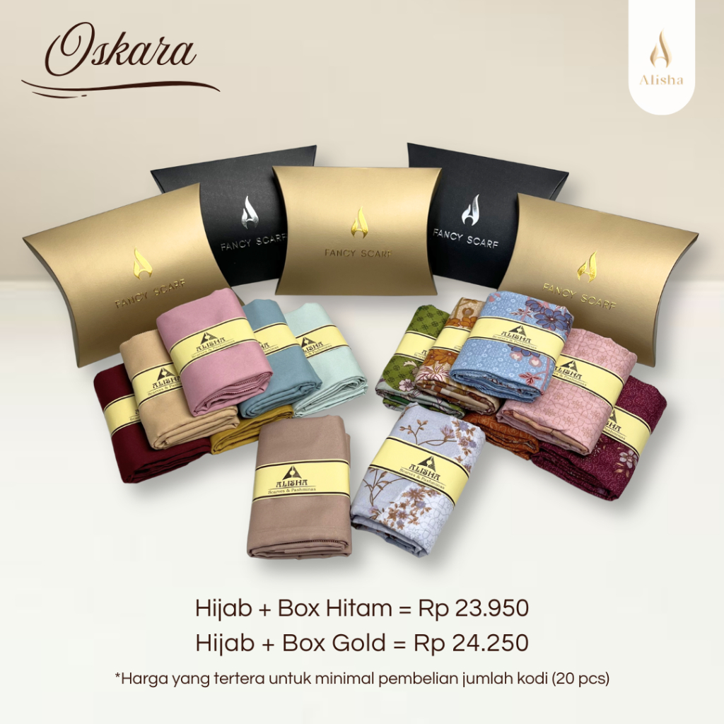 Paket Hijab Motif dan Polos + Box - Grosir - Kodi - Souvenir Hijab - ALISHA FANCY SHOP