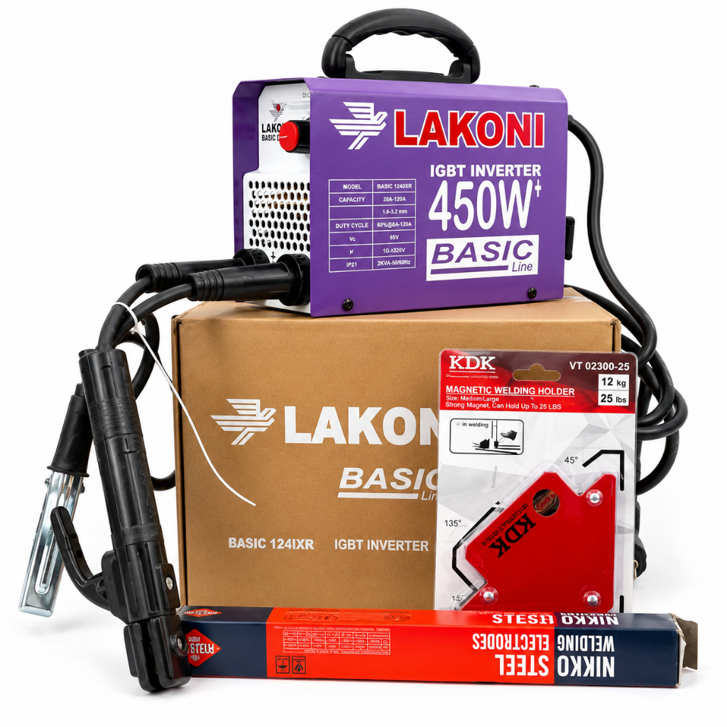 PROMO  PAKET 3 ITEM MESIN LAS LAKONI 124IXR 450 Watt + KAWAT LAS 2,0MM +SIKU MAGNET 25 LBS