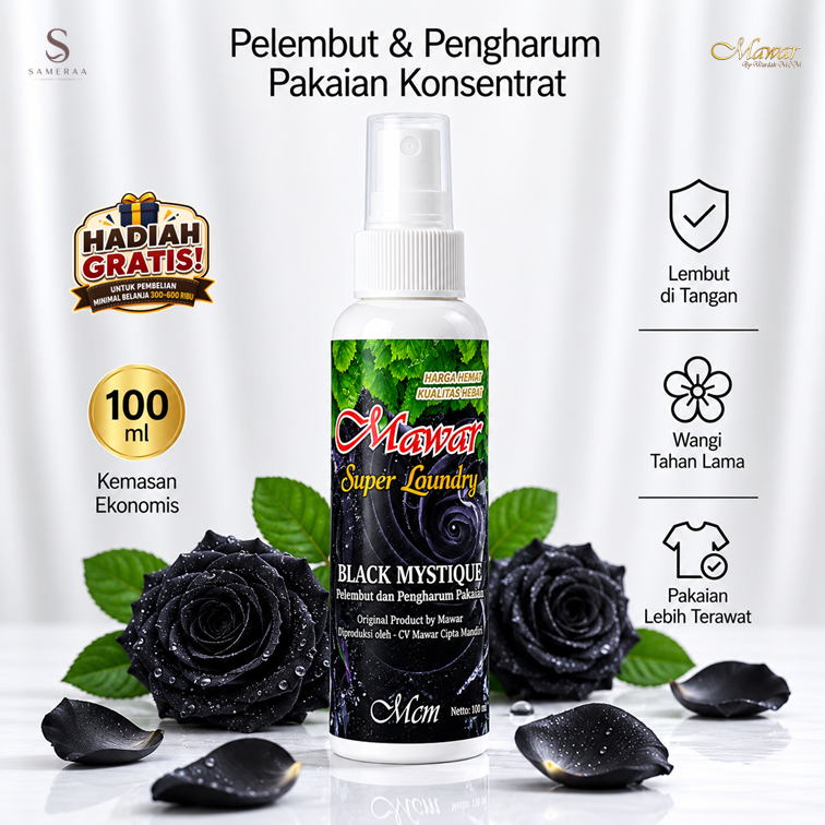 Pewangi Pakaian Mawar Super Laundry Spray Hitam Black Mistique 100 ml | Parfum Laundry Tahan Lama