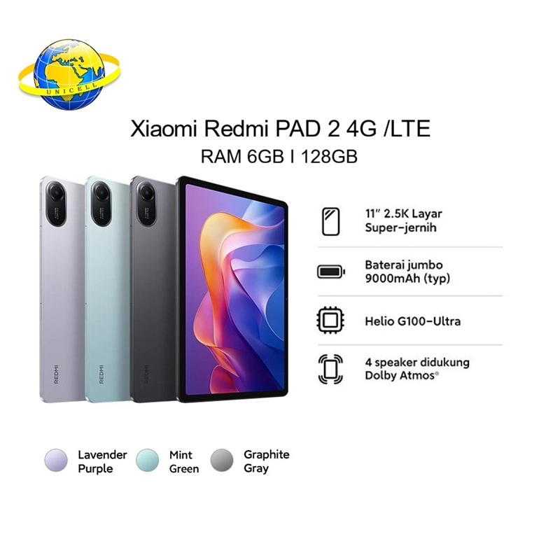 Xiaomi Tablet Redmi PAD 2 4G/LTE RAM 6/128GB Layar 11 Inci Baterai 9000 mAh