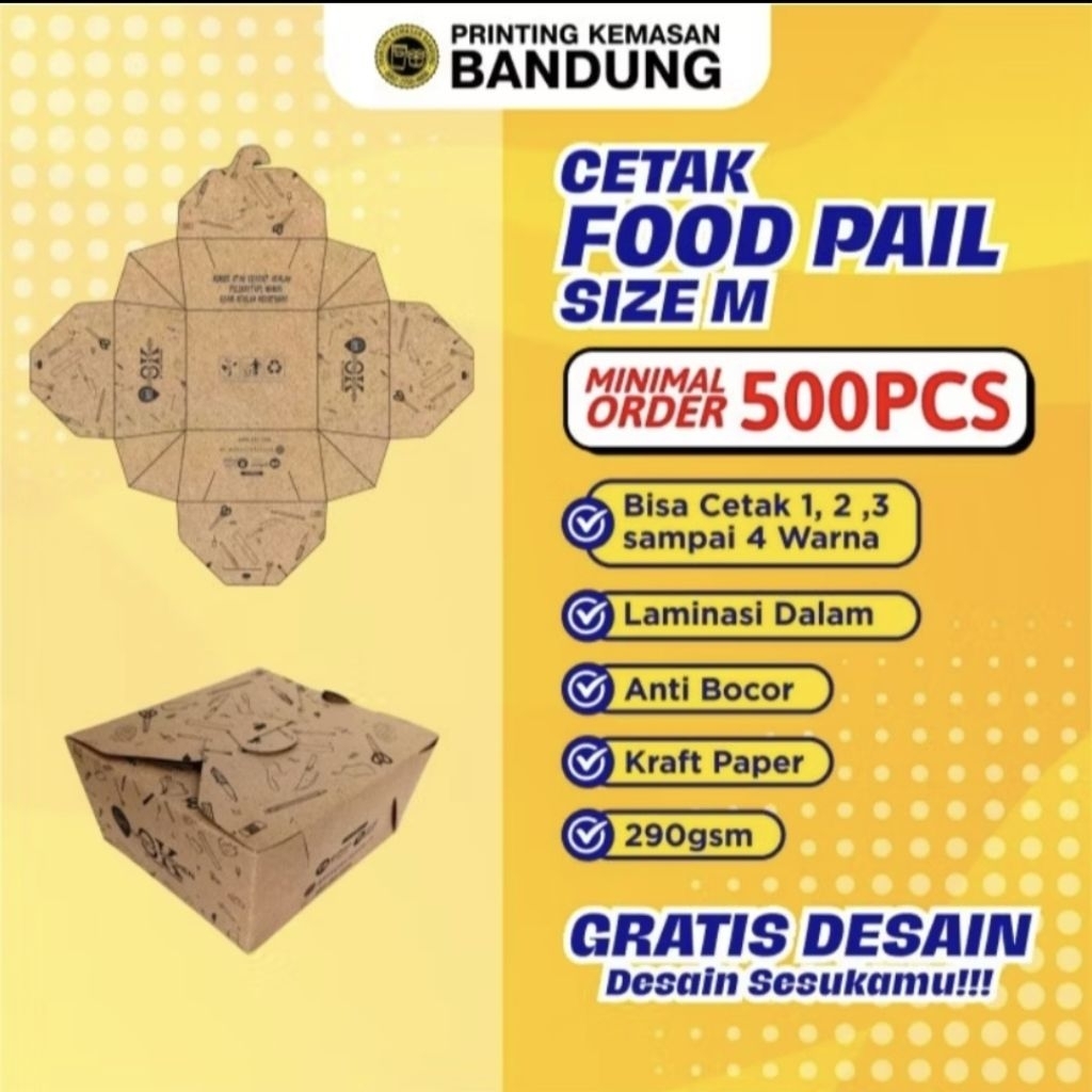 Food Pail Rice Box Size M Custom Cetak Print Logo Merek Box Makanan Karton Kraft