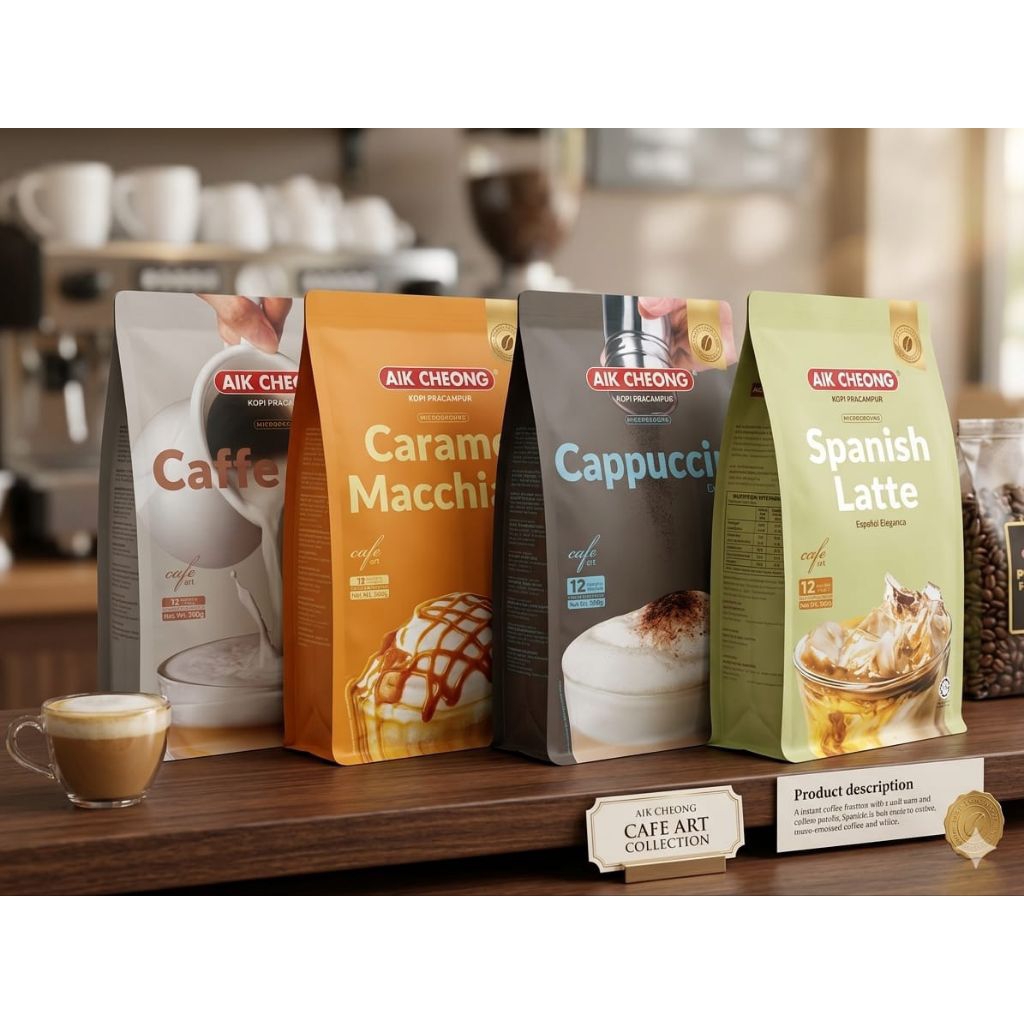 aik cheong kopi pracampur spanish/mactha/caramel macchiato/caffe latte/Mocha