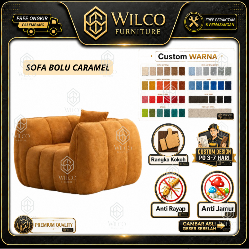 Sofa Bolu Caramel | Sofa 1 Seater Minimalis | Cozy Sofa Bahan Canvas