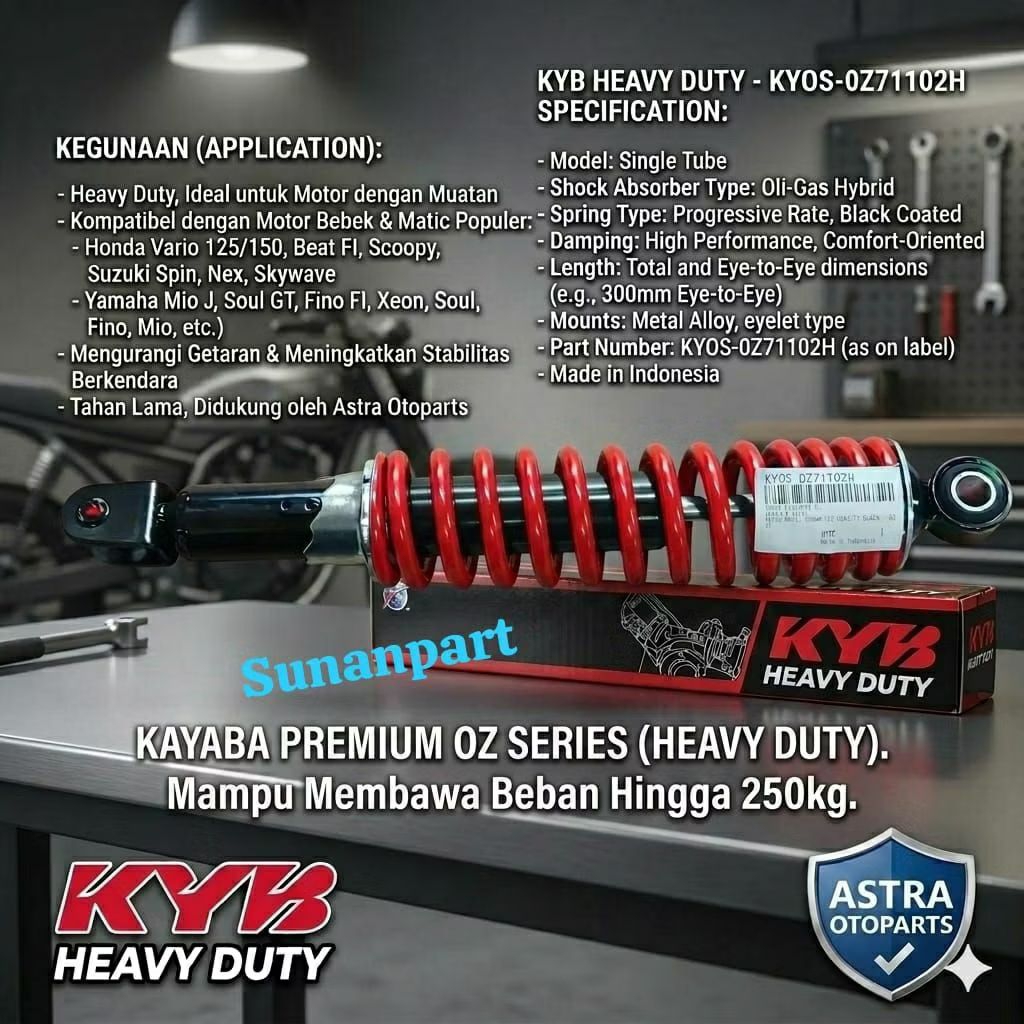 KYB Shock Absorber Motor Kayaba Heavy Duty KYOS-OZ71102  untuk All Matic 320mm (Vario, Beat FI, Scoo