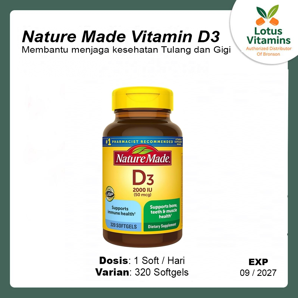 Nature Made Vitamin D3 2000 IU 320 Softgels Original USA Imun & Tulang