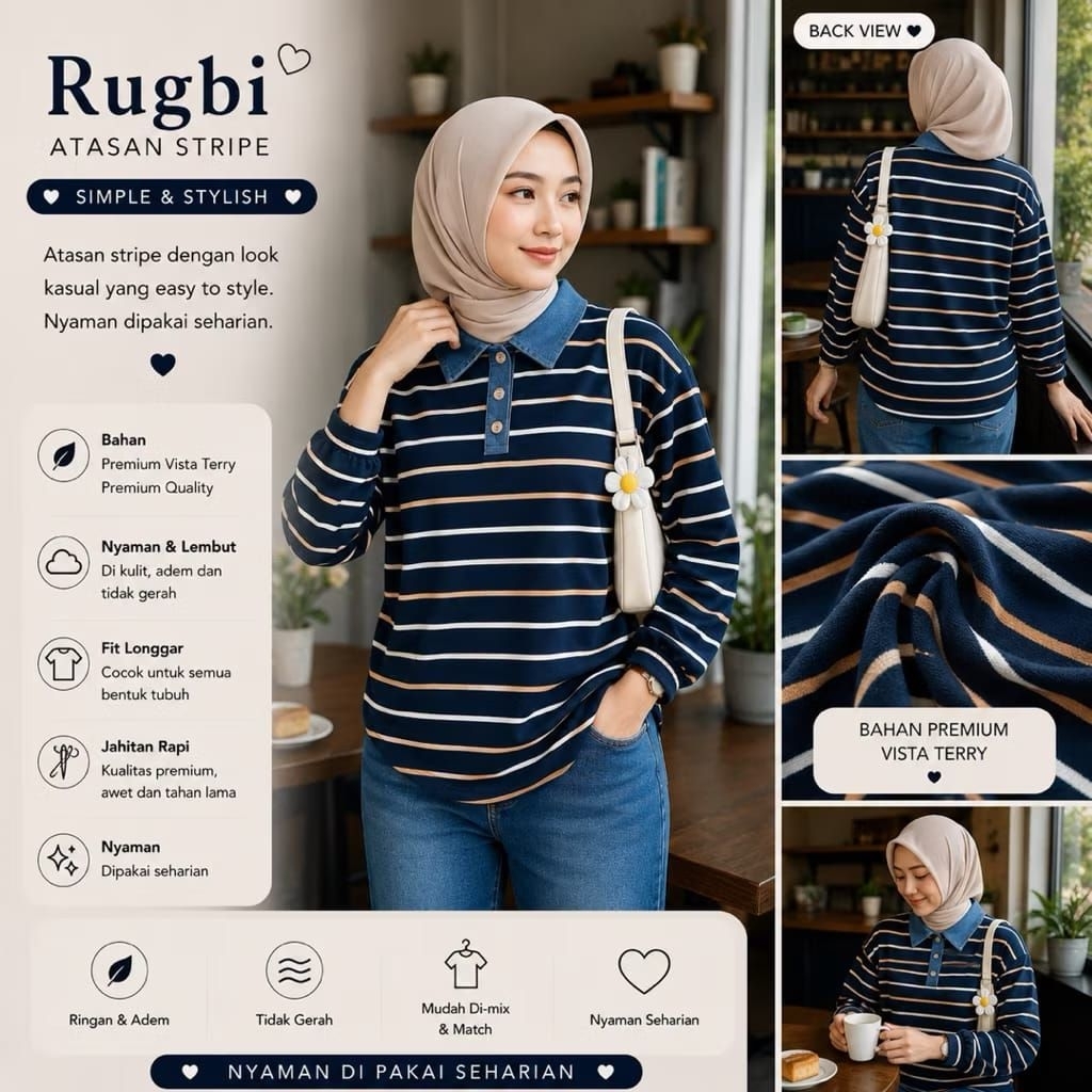 RUGBI ATASAN COLLAR BLOUSE // MIKHA COSAN HALY OLIO AMIGO NORA BLOUSE SALUR ORI BY FREYA