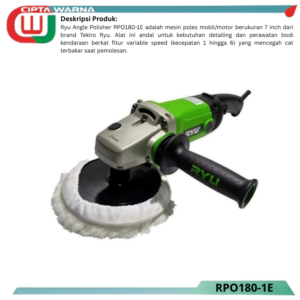 Ryu UN Angle Polisher RPO180-1E Mesin Poles Mobil RYU 7" inch - CWJ