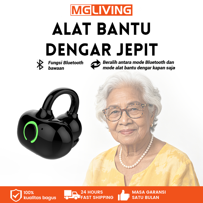 MG ABD Bluetooth Earclip Tanpa Aplikasi, Cukup Tekan Tombol untuk Ganti Mode (Bantu Dengar / Musik),