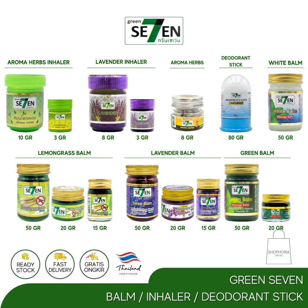 Green Seven Balsam Herbal Inhaler Deodorant Stick Original Thailand Balsem Se7en Aroma Herbs Lavende