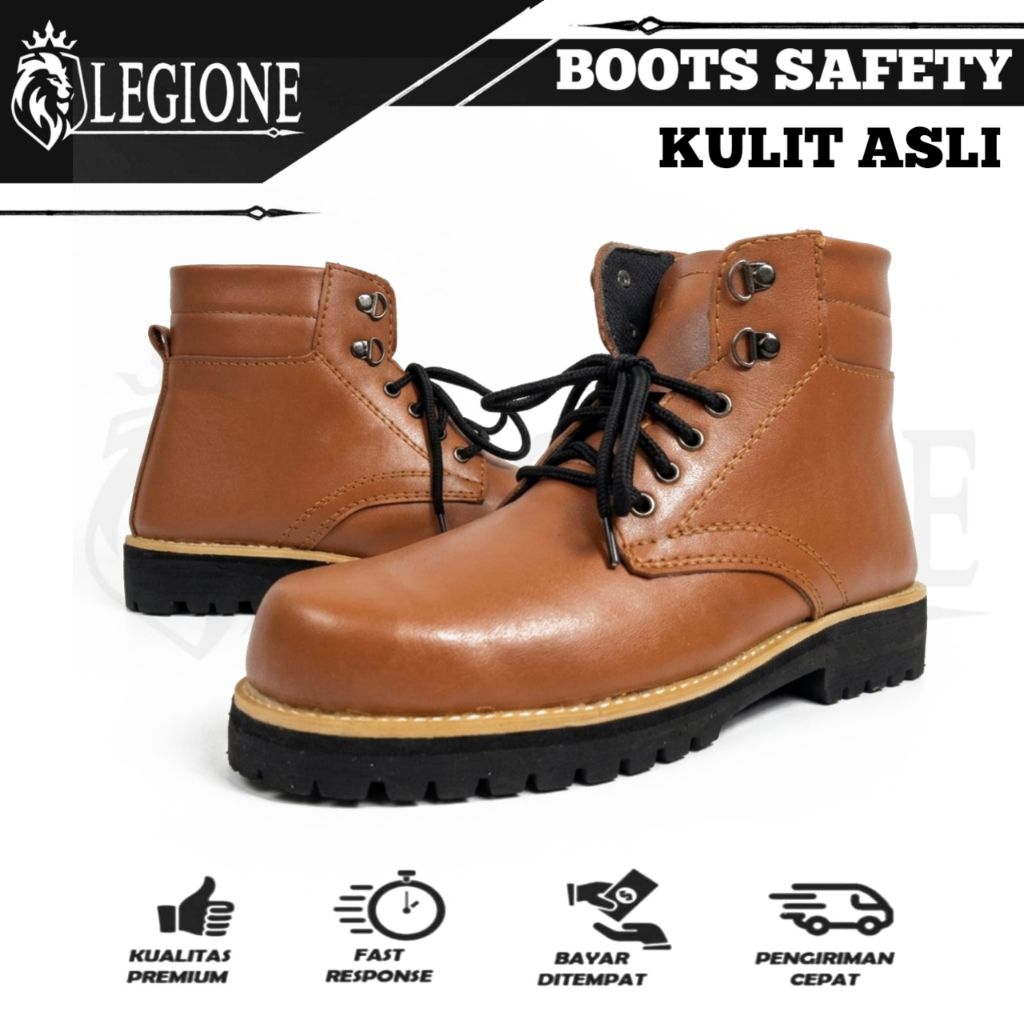 LEGIONE - Sepatu pdh boots safety ujung besi kulit asli sol karet radial terbaru