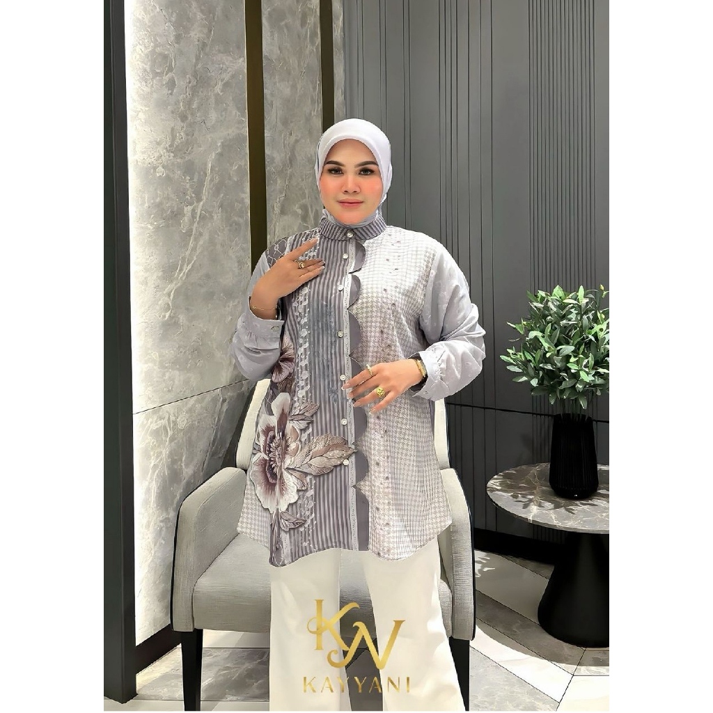 Kayyani blouse tunik silky motif printing exclusive model terbaru Hayla shirt by Kayyani