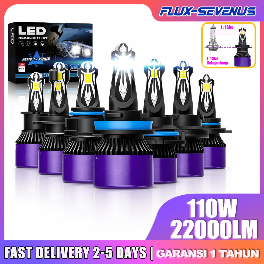 Lampu Mobil LED H4 H7 H11 22000LM 6500K Putih Terang Seperti Siang Hari Plug & Play Tidak Silau