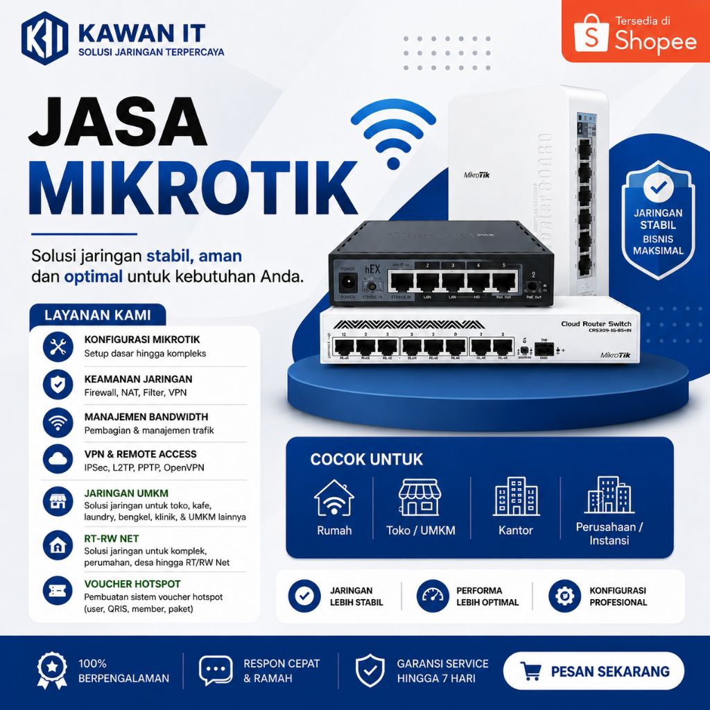 Jasa Setting Mikrotik Bersertifikat Bergaransi Full Support (Set Hotspot, Load Balance, Voucheran, P