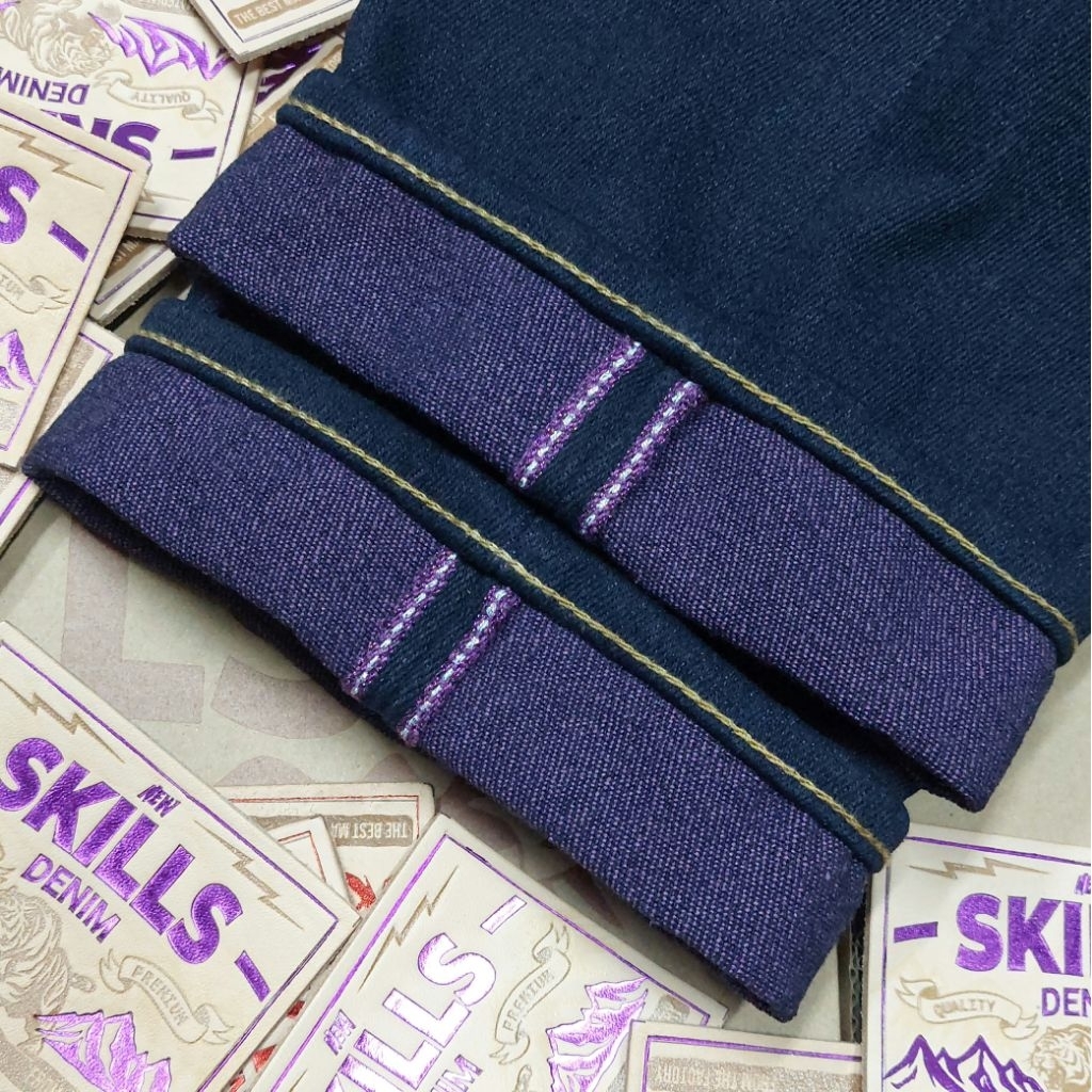 SKILLS DENIM selvedge original purple weft 19 oz heavyweight raw denim selvedge