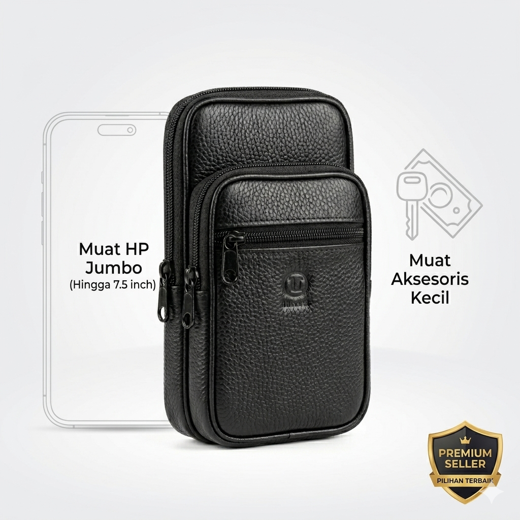 Tas Pinggang HP Kulit Jeruk Tempat Handphone Pinggang Cowok Premium