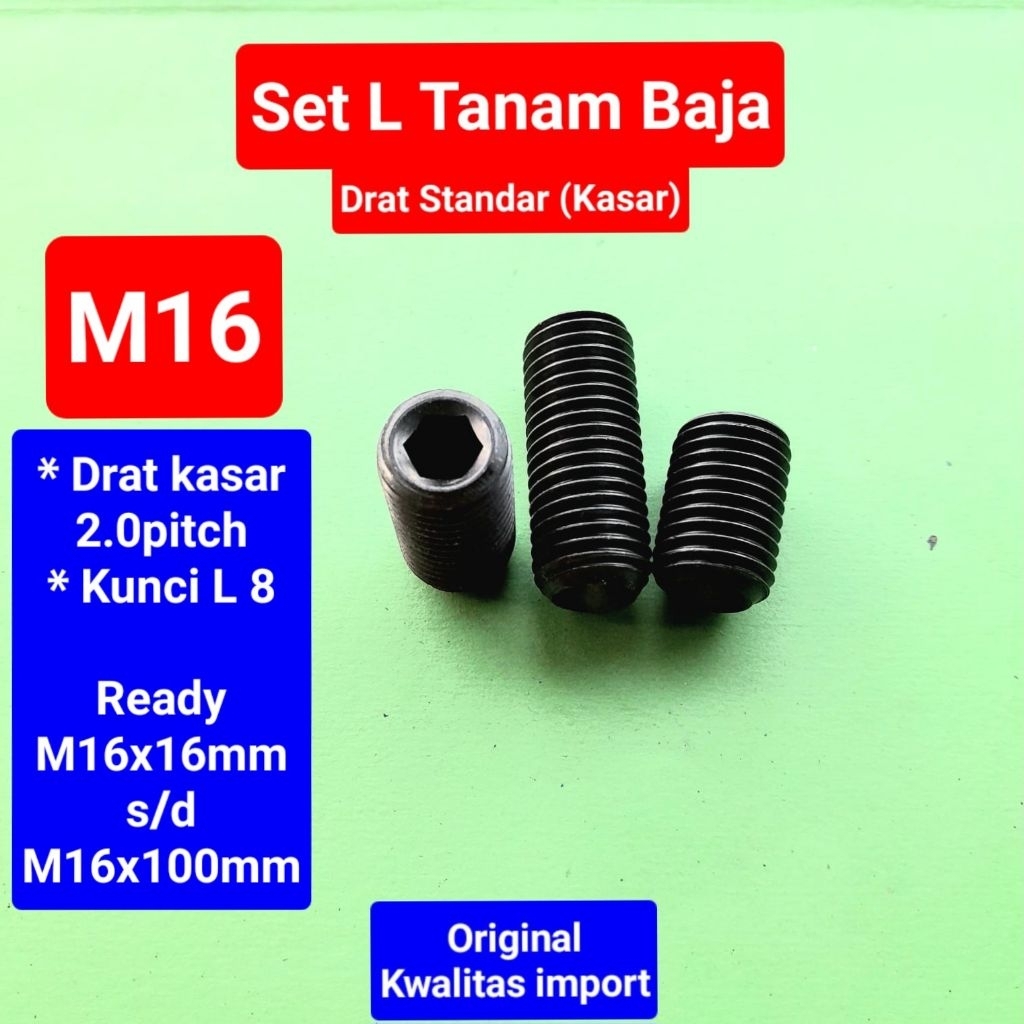 Baut set L tanam baja M16 | baut tanam baja M16 | baut set soket L tanam baja M16 | baut tanam kunci