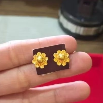 anting tusuk motif bunga - desain cantik - emas 24k(LM)- emas 99,99- investasi - 1,5gr