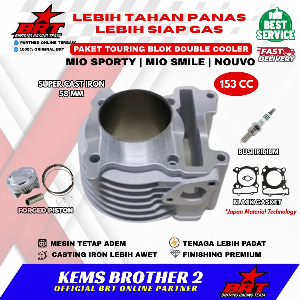 PAKET BORE UP BRT MIO SPORTY NOUVO MIO SMILE 153 CC PISTON 58 ORIGINAL BRT