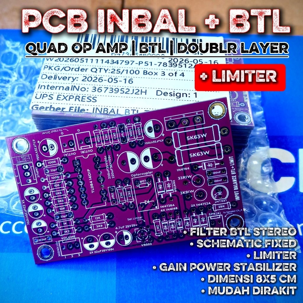 PCB Filter BTL + INBAL ( Limiter ) | QUAD OP AMP |  STEREO INPUT BALANCE BTL