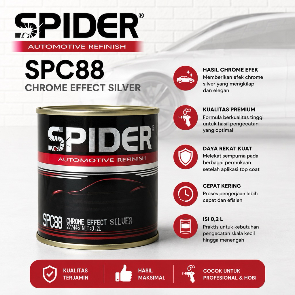 CAT PU SPIDER CHROME EFFECT SILVER SPC88 | Cat Spider SPC88 Chrome Effect Silver 0.2L | Cat Efek Chr