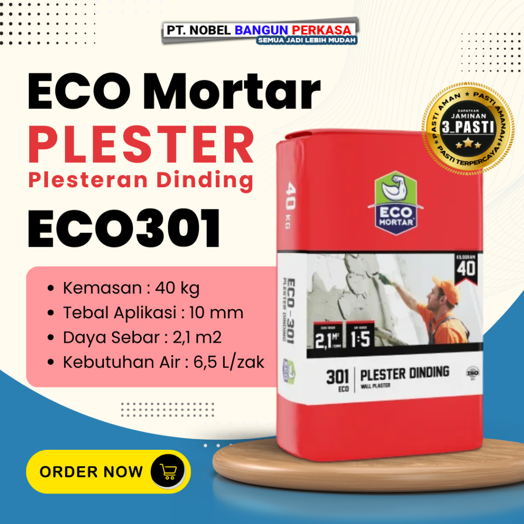 Semen Mortar Plester ECO Mortar Plesteran Dinding Bata Ringan Hebel Semen Instan ECO301 40kg Siap Pa