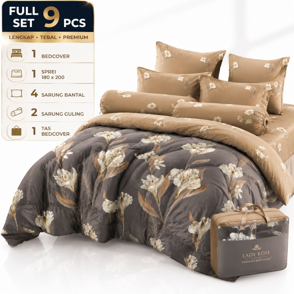 Bedcover Full Set Lady Rose King 180x200 4 Sarung Bantal 2 Guling