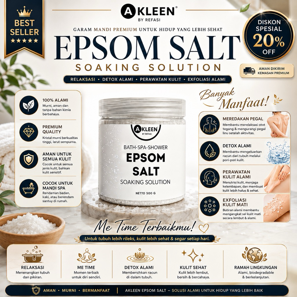 epsom salt/ garam mandi/ garam rendam/ penghilang pegal/ garam inggris
