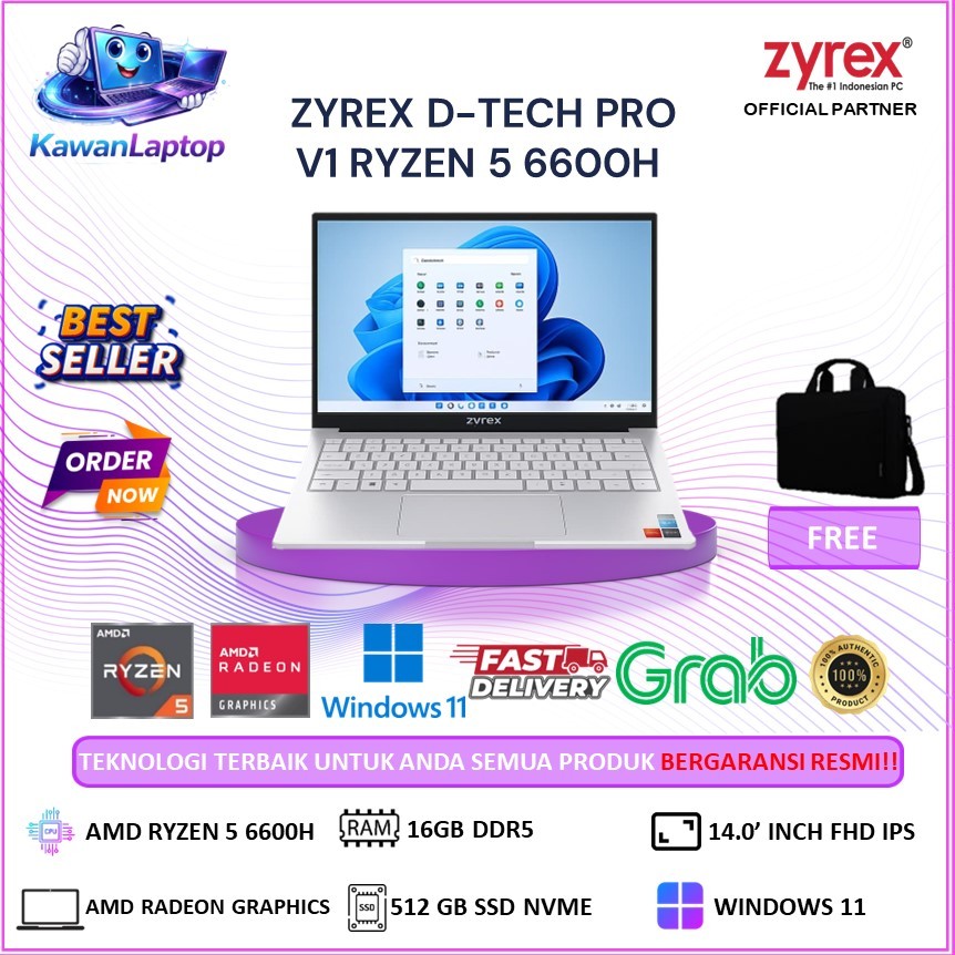 laptop ZYREX D-TECH PRO V1 RYZEN 5 6600H 16GB 512GB W11 14.0FHD IPS BLIT LAN 1Y
