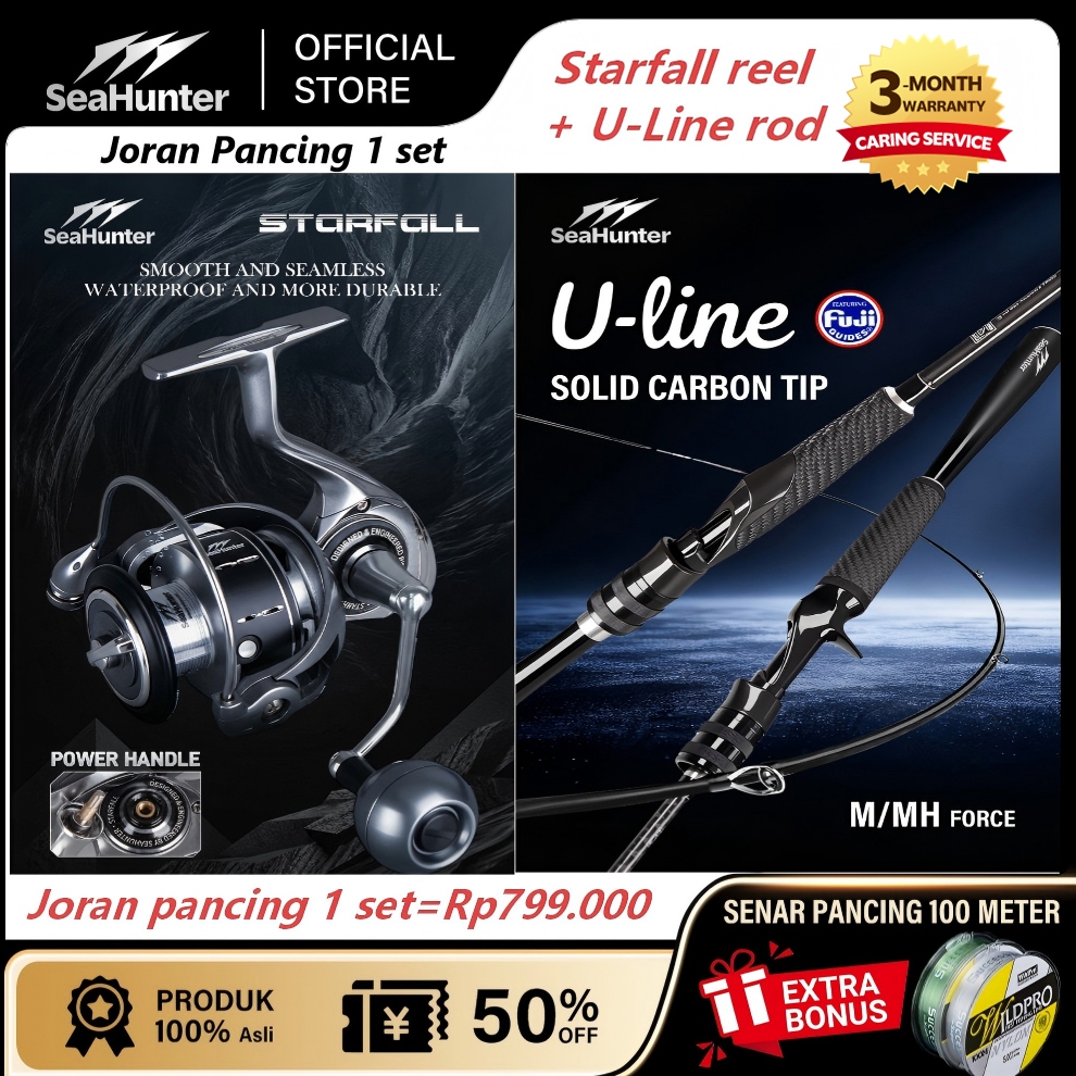 [OFFICIAL] SeaHunter Starfall Reel + U-Line Joran Pancing 1 Set | Reel Pancing Spinning 5+1BB 20KG M