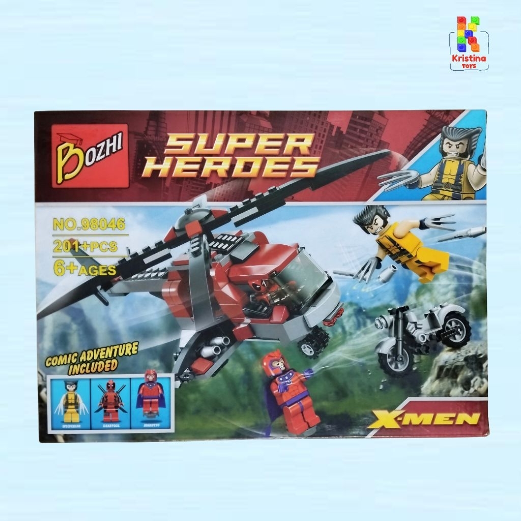 Mainan Balok Susun Bricks Super Heroes 98046 X-Men Wolverine Chopper Showdown - 201+ Pcs