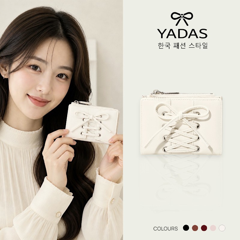 YADAS Ribon Dompet Wanita Lipat Dua Dengan Resleting Korean Style Pita Elegan Slot Koin Uang Kertas 