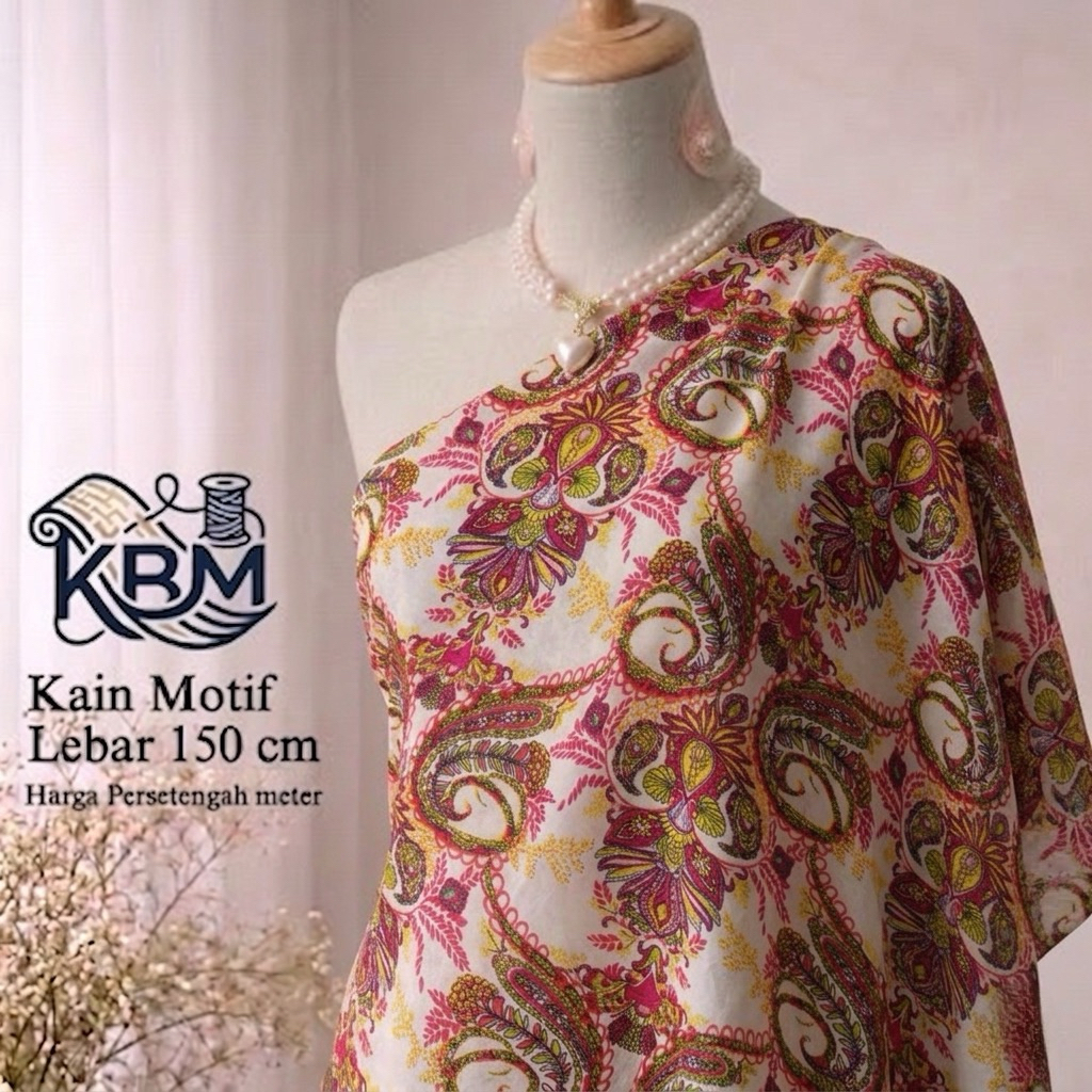 Kain Sifon Sutra Motif Bunga Paisley – Bahan Adem Jatuh Elegan untuk Gamis, Dress, Blouse, Hijab, Ou