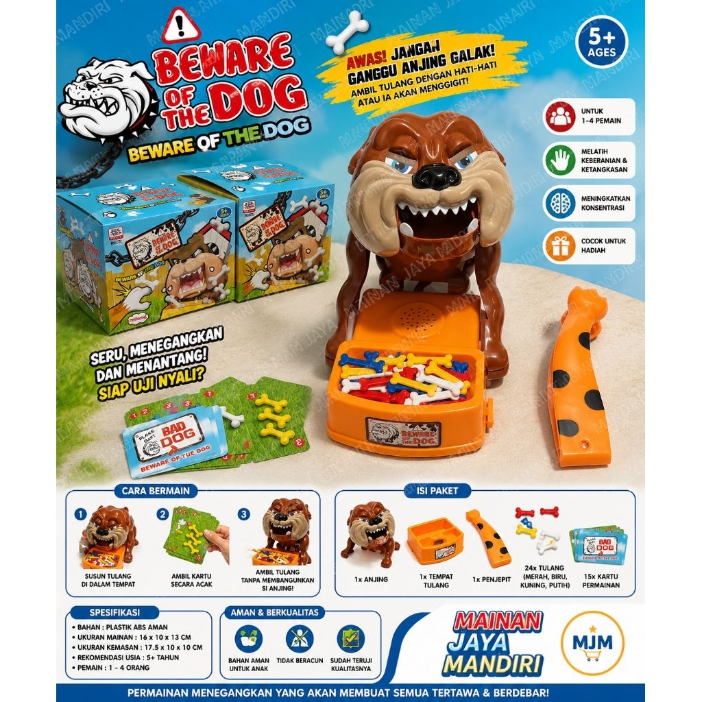 beware off the bad dog game mainan anjing galak chalange gigit tulang toys