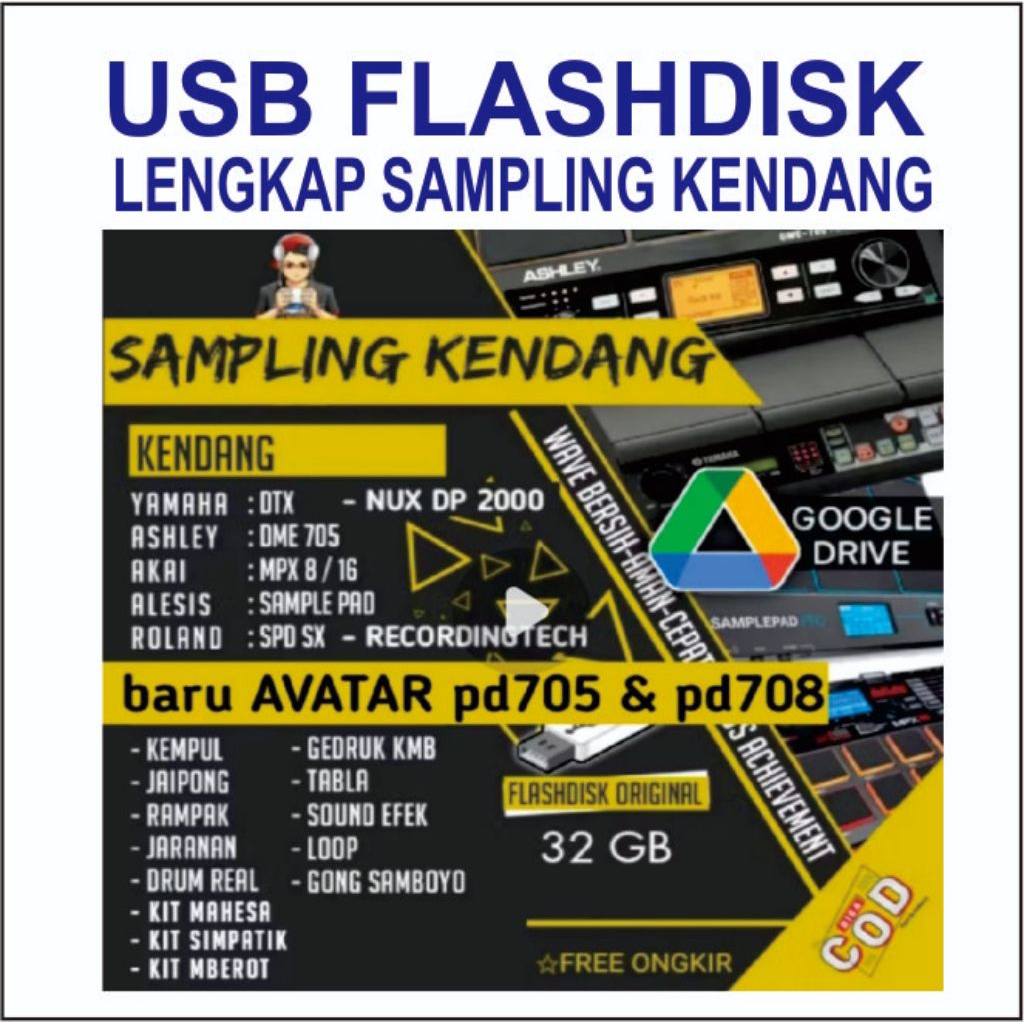 Flashdisk 32GB lengkap Sampling song Kendang untuk DTX-ASHLEY-AVATAR-AKAI-NUX, flashdisk 32GB full