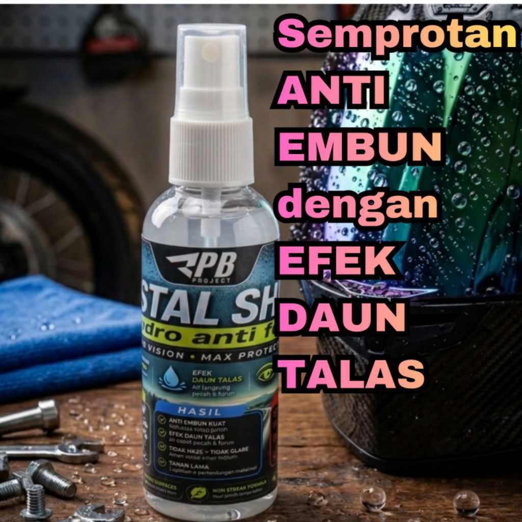 crystal Shield ANTI-FOG PBpro semprotan anti embun untuk helm,kaca mobil,kacamata dengan efek daun t