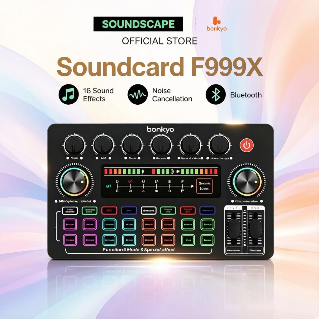 Soundscape bonkyo COD Soundcard F999X Layar Sentuh LED 5V, Kartu Suara Mixer Audio Profesional denga