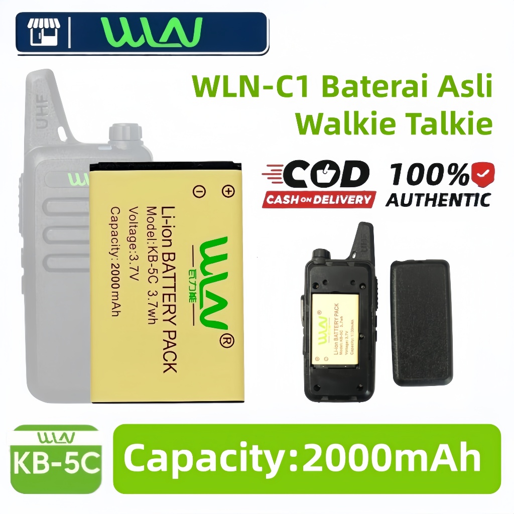 Baterai WLN KD-C1 KB-5C 2000mAh 3.7V 100% Asli untuk Walkie Talkie WLN C1