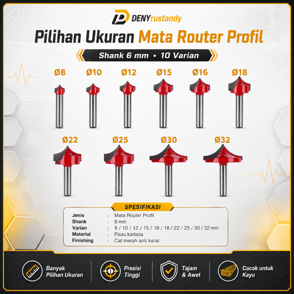 Mata Router profil kayu V Grooving Bit Shank 6mm mata Profil Kayu 8 - 32mm