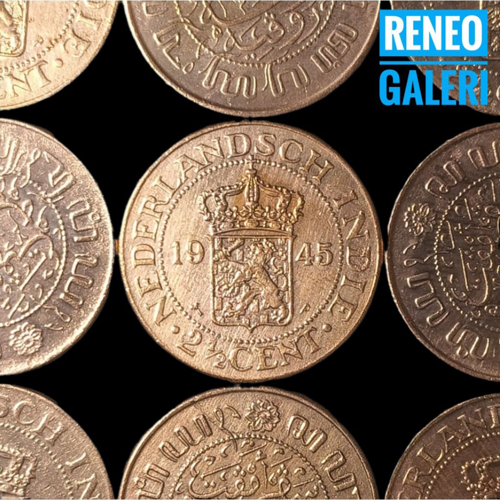 VF cuci Benggol 2½ Cent Tahun 1945 Nederlandsch indie 2,5 sen uang koin kuno logam lama 2 1/2 seteng