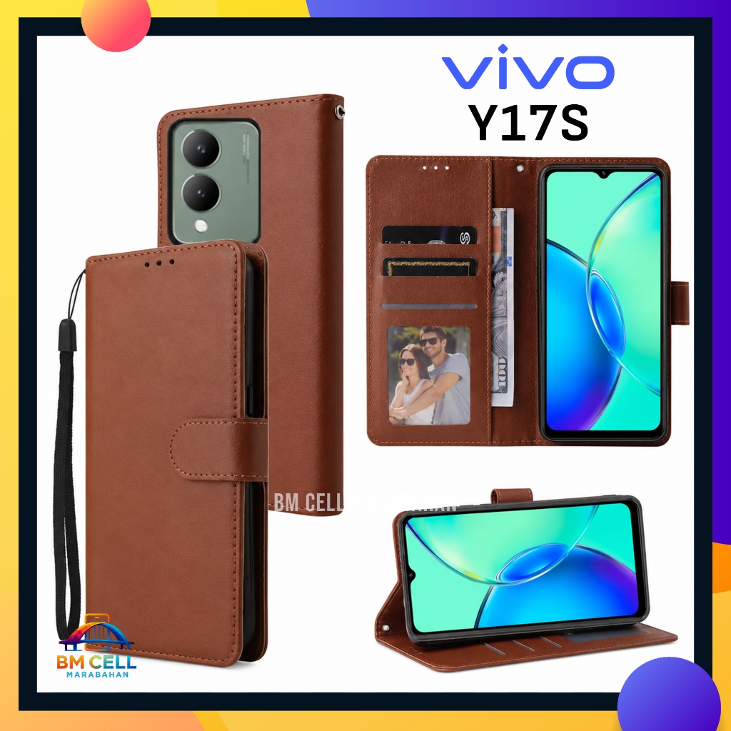 Case Vivo Y17s Flip Cover Dompet Premium Sarung Hp Softase Slot Kartu & Uang Full Protection