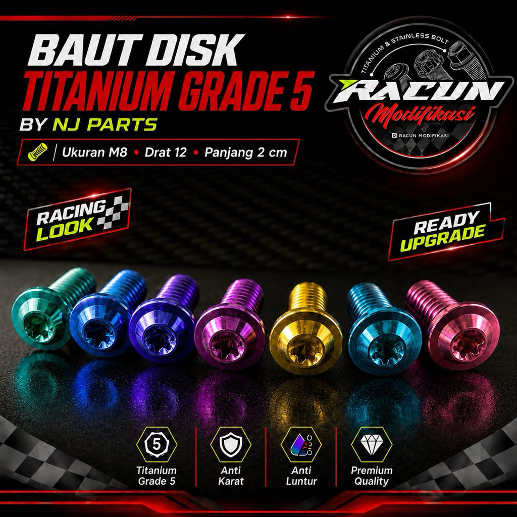 Baut probolt titanium disk piringan cakram universal m8 original titanium