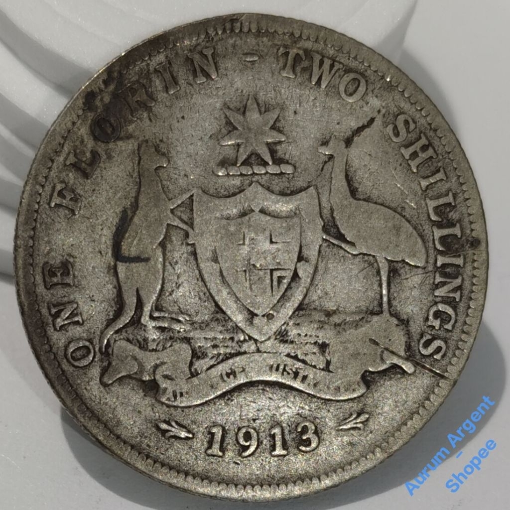 G.18-- 1 PC KOIN PERAK KUNO ASLI 1 FLORIN GEORGIVS V TH 1913.-- SILVER COIN --